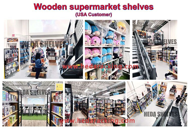 wooden supermarket shelves